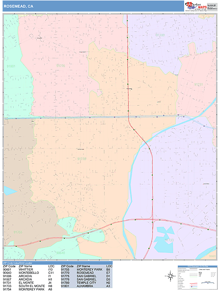 Rosemead California Wall Map (Color Cast Style) by MarketMAPS