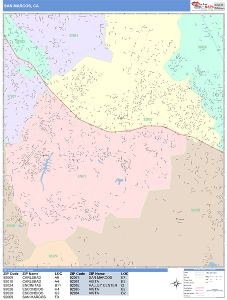 San Marcos California Wall Map (Color Cast Style) by MarketMAPS