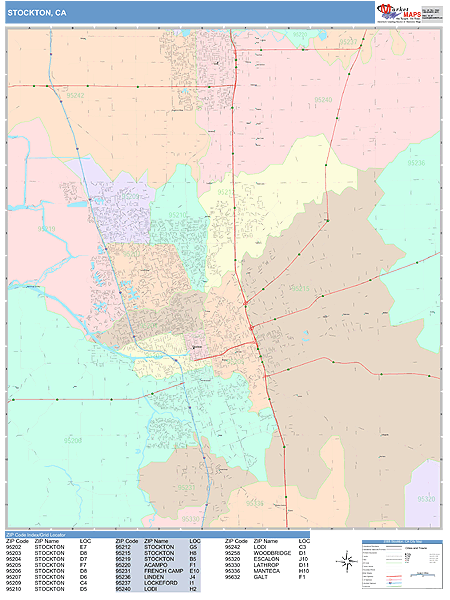 Stockton California Wall Map (color Cast Style) By Marketmaps