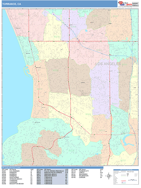 Torrance California Wall Map (Color Cast Style) by MarketMAPS