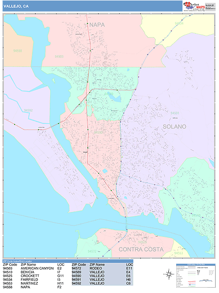 Vallejo California Wall Map (Color Cast Style) by MarketMAPS