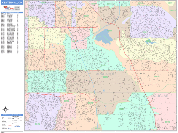 Centennial Colorado Wall Map Color Cast Style By Marketmaps 4413