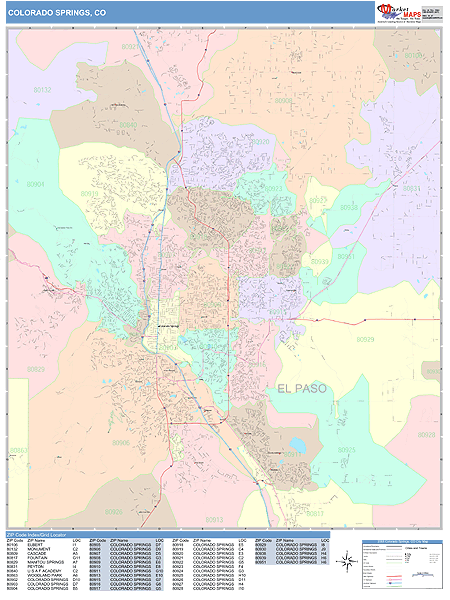 Colorado Springs Colorado Wall Map (Color Cast Style) by MarketMAPS