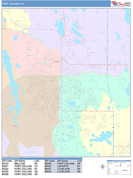 Fort Collins Colorado Wall Map (Color Cast Style) by MarketMAPS