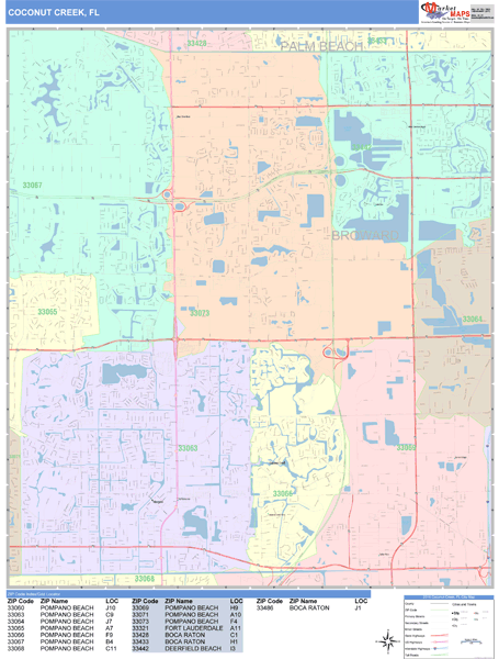 Coconut Creek Florida Wall Map (Color Cast Style) by MarketMAPS