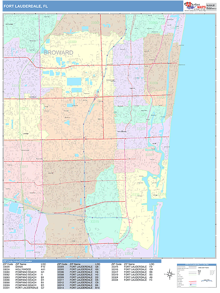 Fort Lauderdale Florida Wall Map (Color Cast Style) by MarketMAPS