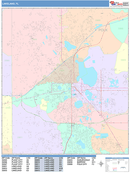 Lakeland Florida Wall Map (Color Cast Style) by MarketMAPS