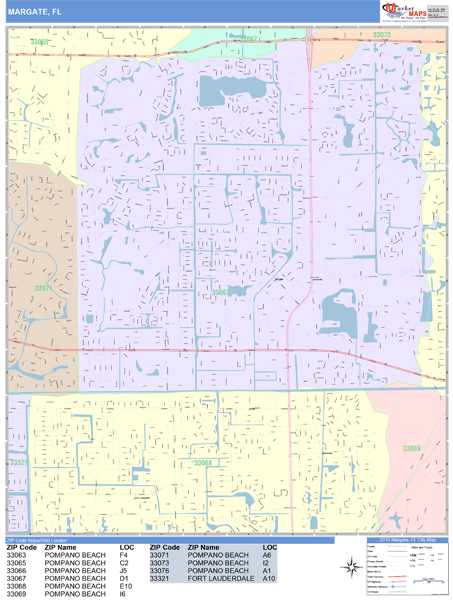 Margate Florida Wall Map (Color Cast Style) by MarketMAPS