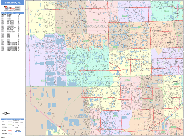 Miramar Florida Wall Map (Color Cast Style) by MarketMAPS