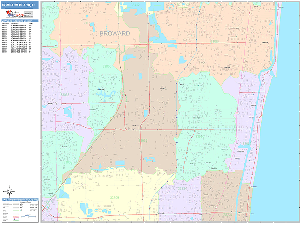 Pompano Beach Florida Wall Map (Color Cast Style) by MarketMAPS