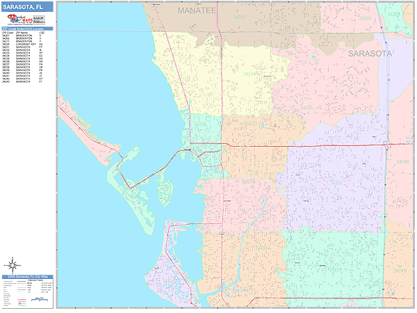 Sarasota Florida Wall Map (Color Cast Style) by MarketMAPS