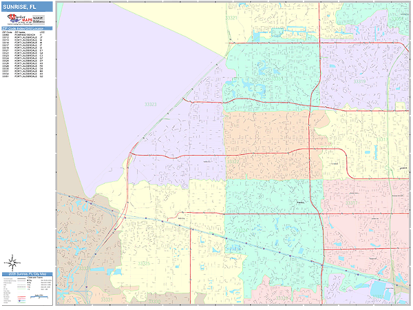 Sunrise Florida Wall Map (Color Cast Style) by MarketMAPS