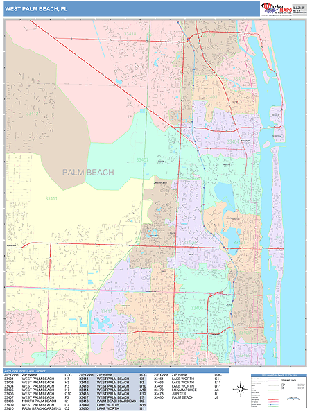 West Palm Beach Florida Wall Map (Color Cast Style) by MarketMAPS