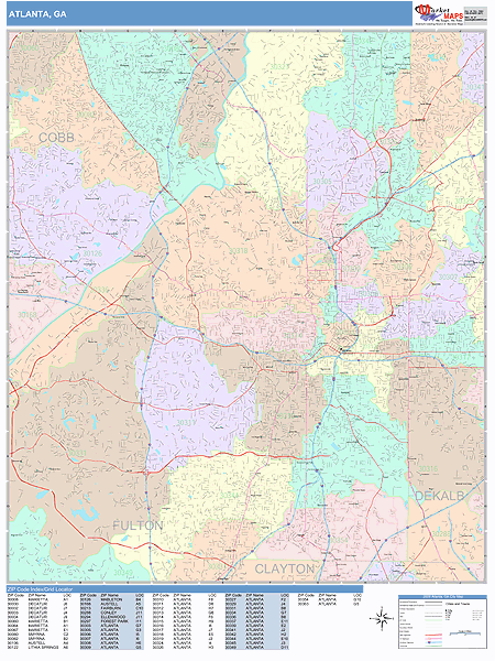 Atlanta Georgia Wall Map (Color Cast Style) by MarketMAPS