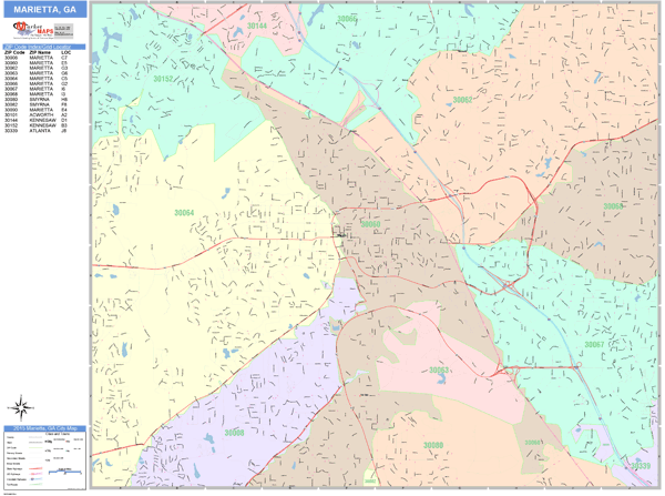 Marietta Georgia Wall Map (Color Cast Style) by MarketMAPS