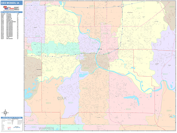 Des Moines Iowa Wall Map Color Cast Style By Marketma - vrogue.co