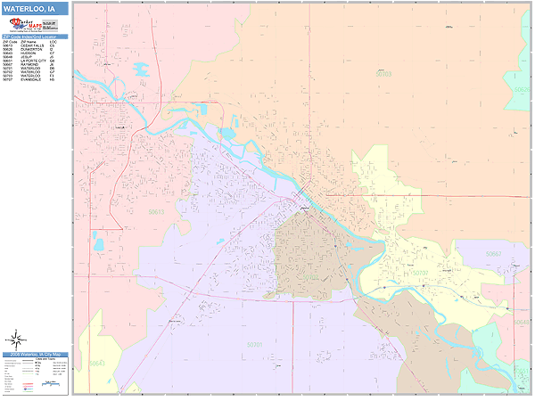 Waterloo Iowa Wall Map (color Cast Style) By Marketmaps
