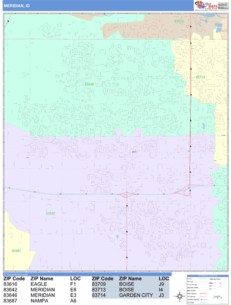 Meridian Idaho Wall Map (Color Cast Style) by MarketMAPS