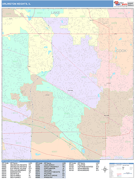 Arlington Heights Illinois Wall Map Color Cast Style By Marketmaps