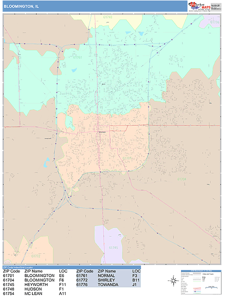 Bloomington Illinois Wall Map Color Cast Style By MarketMAPS   ILbloomington 