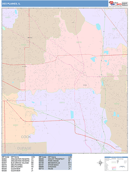 Des Plaines Illinois Wall Map (Color Cast Style) by MarketMAPS