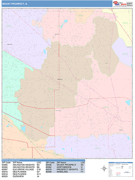 Mount Prospect Illinois Wall Map (Color Cast Style) by MarketMAPS