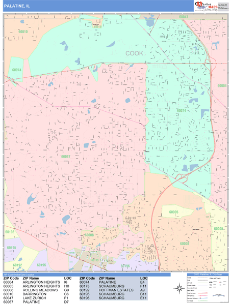 Palatine Illinois Wall Map (Color Cast Style) by MarketMAPS