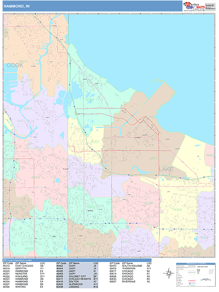 Hammond Indiana Wall Map (Color Cast Style) by MarketMAPS