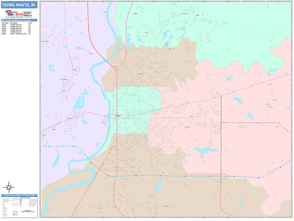 Terre Haute Indiana Wall Map (color Cast Style) By Marketmaps