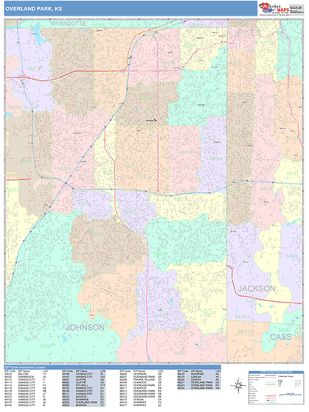 Overland Park Kansas Wall Map (Color Cast Style) by MarketMAPS