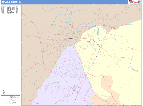 Bowling Green Kentucky Wall Map (Color Cast Style) by MarketMAPS