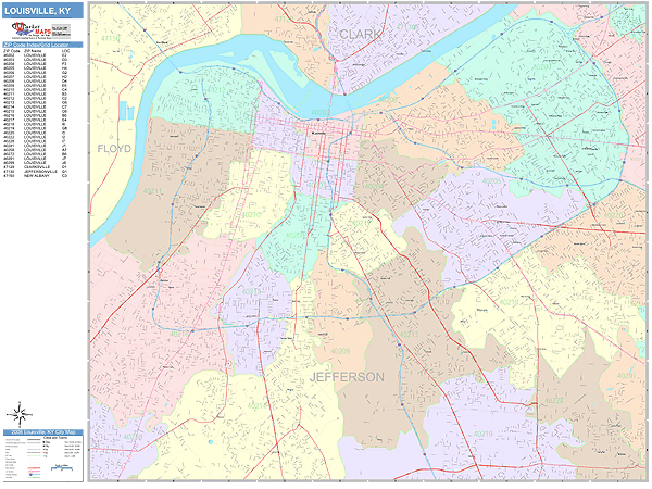 Louisville Kentucky Wall Map (Color Cast Style) by MarketMAPS