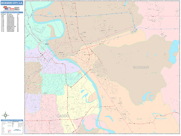 Bossier City Louisiana Wall Map (Color Cast Style) by MarketMAPS