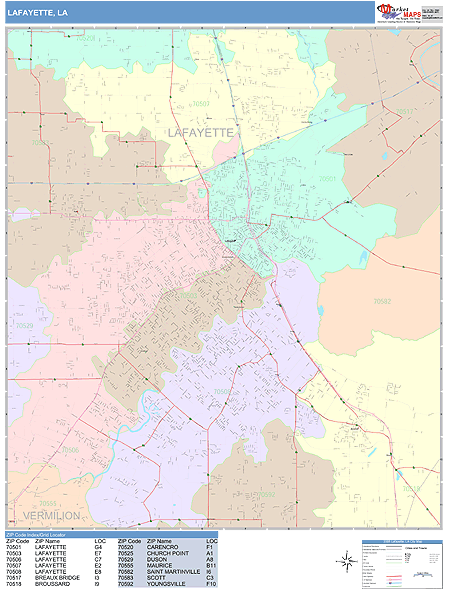 Lafayette Louisiana Wall Map (Color Cast Style) by MarketMAPS