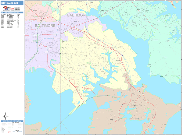 Dundalk Maryland Wall Map (Color Cast Style) by MarketMAPS