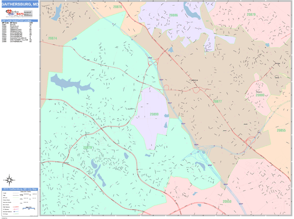 Gaithersburg Maryland Wall Map (Color Cast Style) by MarketMAPS