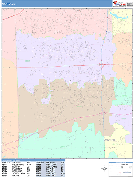 Canton Michigan Wall Map (Color Cast Style) by MarketMAPS