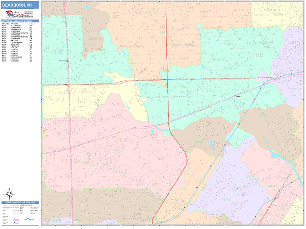 Dearborn Michigan Wall Map (Color Cast Style) by MarketMAPS