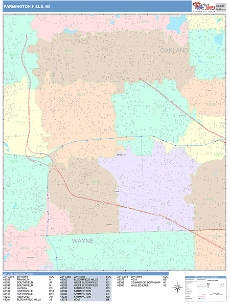 Farmington Hills Michigan Wall Map (color Cast Style) By Marketmaps