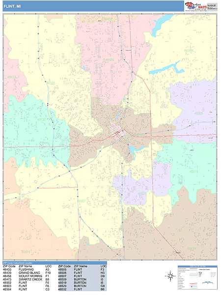 Flint Michigan Wall Map (Color Cast Style) by MarketMAPS