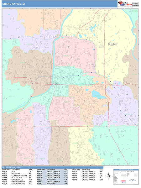 Grand Rapids Michigan Wall Map (Color Cast Style) by MarketMAPS