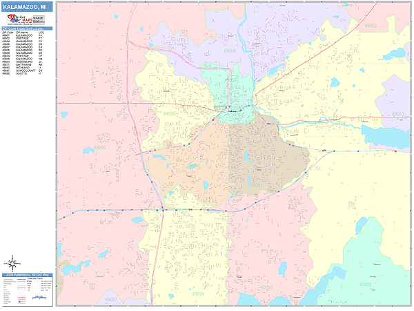 Kalamazoo Michigan Wall Map (Color Cast Style) by MarketMAPS