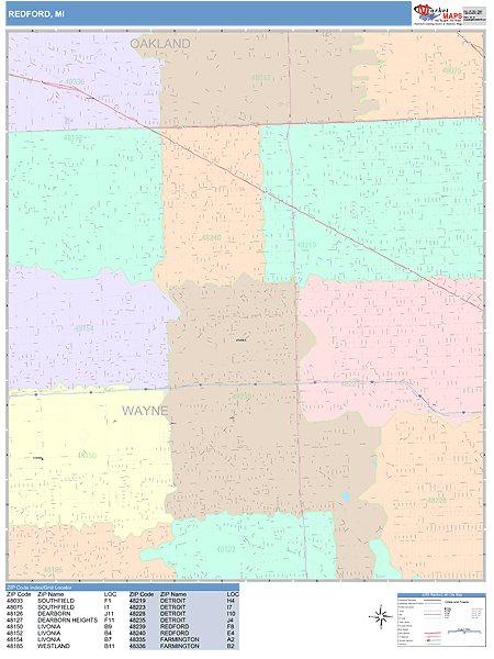 Redford Michigan Wall Map (Color Cast Style) by MarketMAPS