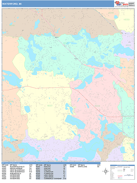 Waterford Michigan Wall Map (Color Cast Style) by MarketMAPS