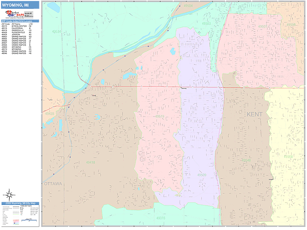 Wyoming Michigan Wall Map (Color Cast Style) by MarketMAPS