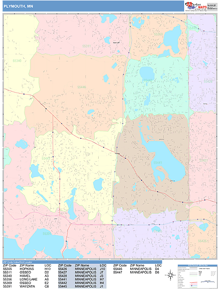 Plymouth Minnesota Wall Map (Color Cast Style) by MarketMAPS