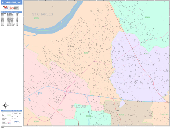 Florissant Missouri Wall Map (Color Cast Style) by MarketMAPS