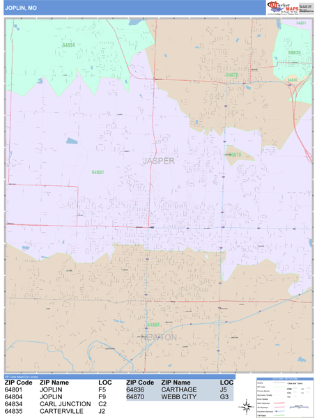 Joplin Missouri Wall Map Color Cast Style By Marketmaps 