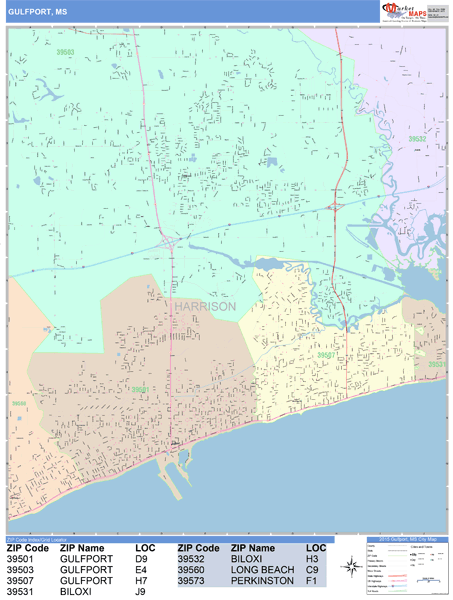 Gulfport Mississippi Wall Map (Color Cast Style) by MarketMAPS