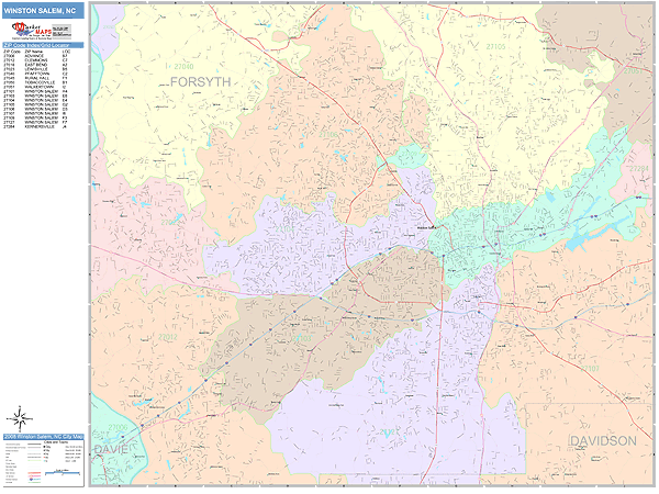 Winston-Salem North Carolina Wall Map (Color Cast Style) by MarketMAPS